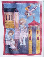 Евангелист Иоанн с учеником Прохором. Миниатюра из Могнийского Евангелия. XI в. (Л. 300 об.)