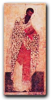 Свт. Василий Великий. Икона из деисусного чина Благовещенского собора Московского Кремля. Кон. XIV в. (ГММК)
