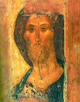 Спаситель. Икона из Звенигородского чина. Между 1400 и 1425 гг. Иконописец прп. Андрей Рублёв (ГТГ)