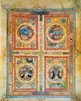 Символы четырех евангелистов. Миниатюра из Келлского Евангелия. Кон. VIII — нач. IX в. (Тринити-колледж. Дублин. MS 58. Fol. 129v)