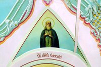 Кликните для увеличения картинки Прп. Елисей Радонежский. Роспись ц. Явления Божией Матери прп. Сергию Радонежскому (Михеевской) в Троице-Сергиевой лавре. 1842 г. (?)
