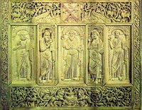 Св. Иоанн Креститель и евангелисты. Передняя панель трона архиеп. Максимиана. 546-556 гг. (Архиепископский музей, Равенна)