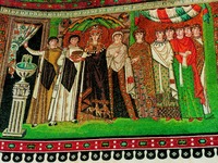 Св. имп. Феодора со свитой. Мозаика ц. Сан-Витале в Равенне. VI в.