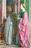 Кликните для увеличения картинки Святые Зиновий и Лукия. Фрагмент композиции «Святое собеседование». Рентабль св. Лукии. Ок. 1445 г. Худож. Доменико Венециано (Галерея Уффици, Флоренция)