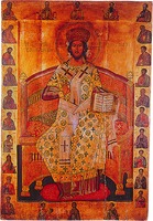 Христос Великий Архиерей со святыми. Икона. XVI–XVIII вв. (Протат, Афон)