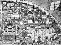 Панорама Константинополя. Миниатюра. XVI в. (Университетская б-ка. Стамбул). Фрагмент