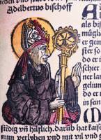 Адальберт, еп. Пражский. Раскрашенная гравюра. (Schedel H. Liber chronicarum. 1493)