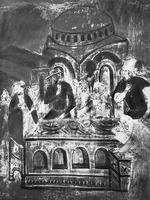 Явление Христа в образе нищего игумену. Роспись ц. Успения на Волотовом поле в Новгороде. 80-е гг. XIV в.