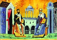 Святители Григорий Нисский и Григорий Богослов. Миниатюра. XI в. (Dionys. 61. Fol. 113r)