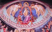 Богородица на престоле, с предстоящими архангелами. Роспись апсиды ц. Пресв. Богородицы. 1502 г.