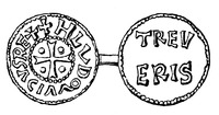 Монета кор. Людовика Немецкого, отчеканенная в Трире. Аверс, реверс