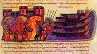 Разграбление Фессалоники арабами в 904 г. Миниатюра из Хроники Иоанна Скилицы. XII в. (Matrit. gr. 2. Fol. 111v)