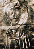 Cеребряная пластинка с изображением неизвестного святого. VII–VIII вв. Найдена в 1858 г. в Хексеме (Британский музей. Лондон)