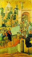 Вход Господень в Иерусалим. Фрагмент алтарной картины «Маэста». 1311 г. (Музей собора, Сиена)