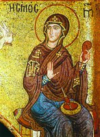 Богоматерь. Фрагмент композиции «Благовещение». Мозаика ц. Санта-Мария дель Аммиральо (Марторана) в Палермо. 1143-1148 гг.