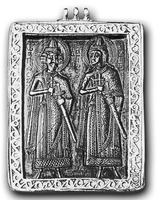 Святые Борис и Глеб. Шиферная икона из Солотчинского мон-ря. 1-я треть XIII в. (Ряз ХМ)
