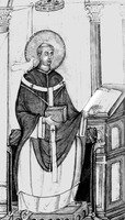 Свт. Григорий Великий. Миниатюра из рукописи «Registrum Gregorii». Oк. 983 г. (Tpиp. Stadtbibl. 117/1626)