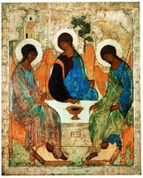 Св. Троица. Икона. 1411 г. Мастер прп. Андрей Рублев (ГТГ)